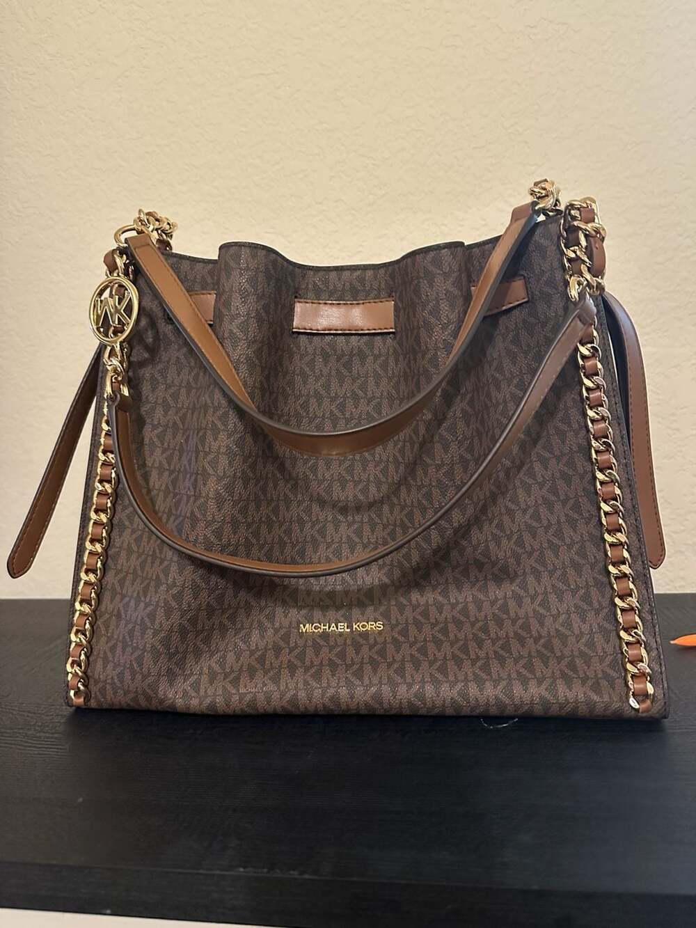 Michael Kors Mina Large Belted Chain Shoulder Bag, Brown